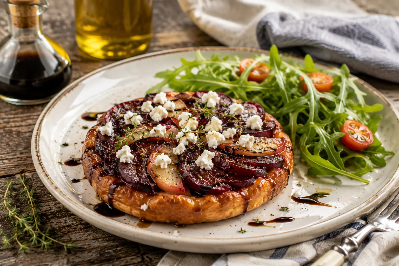 Beetroot, Apple and Feta Tarte Tatin with Balsamic and Thyme
