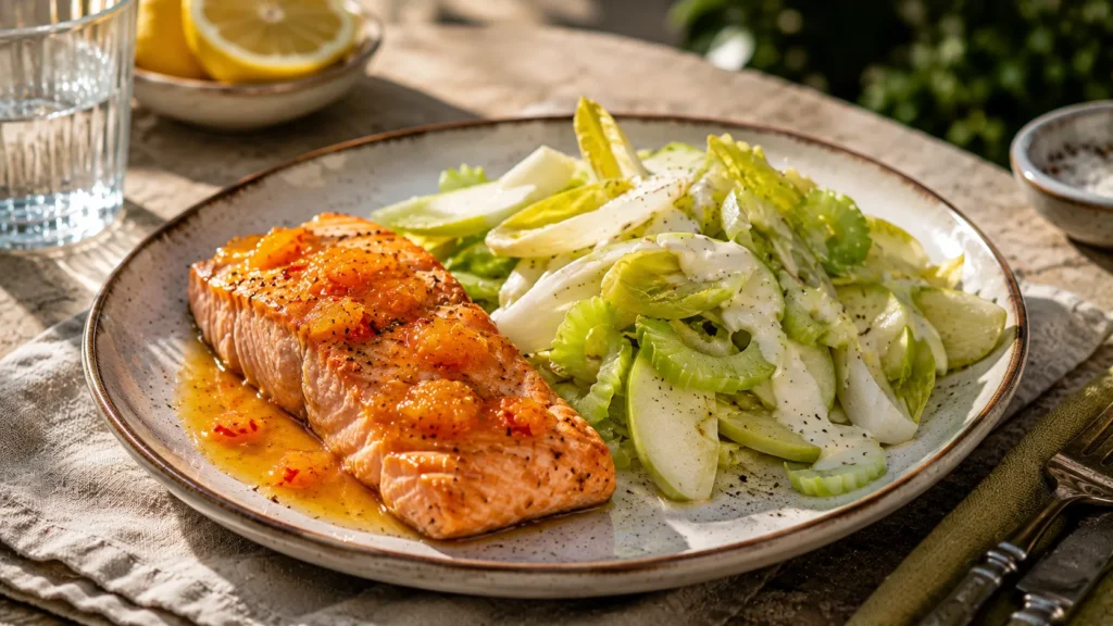 Orange-Glazed Salmon with Chicory, Celery & Apple Salad