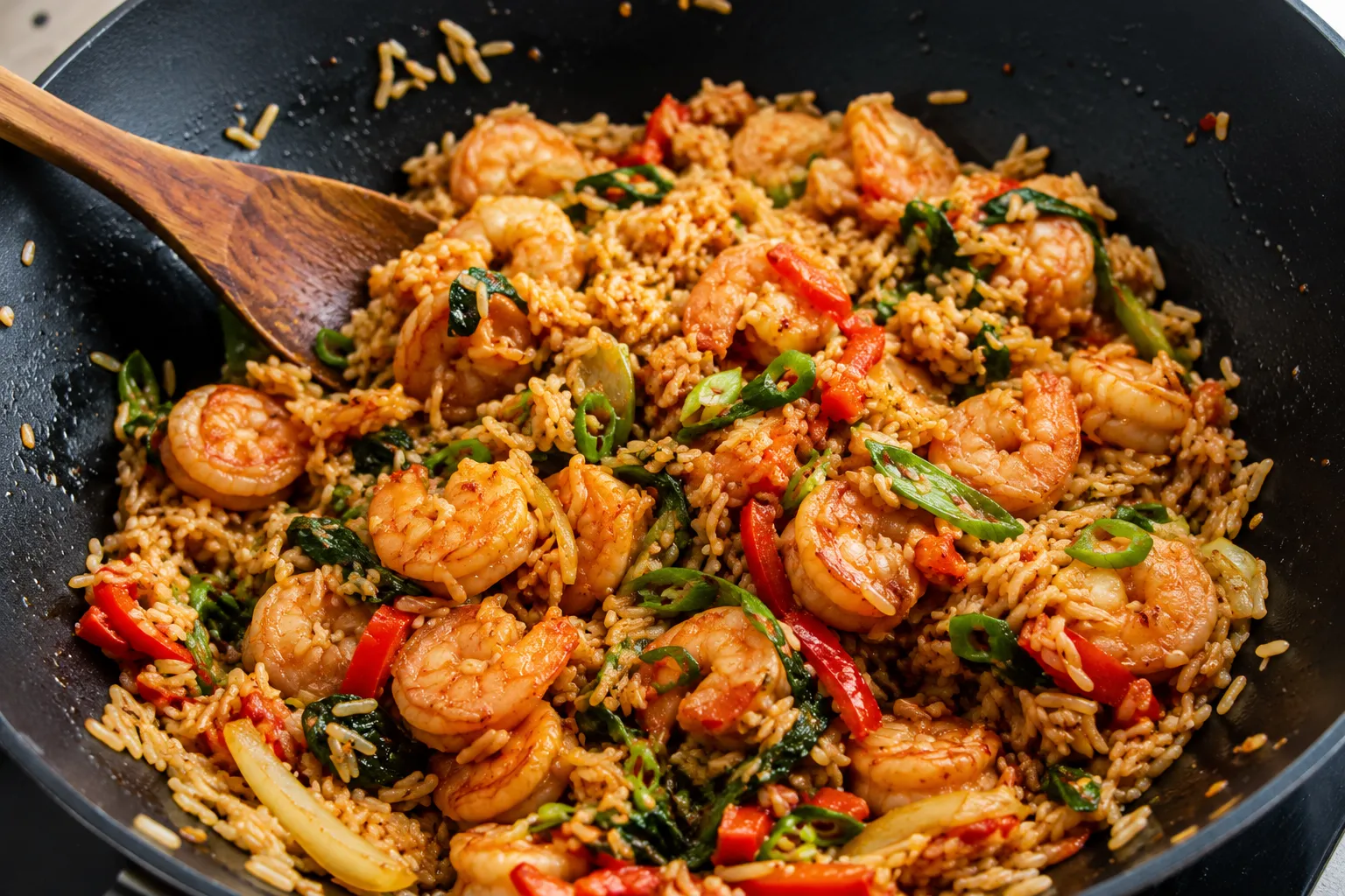 10-Minute Sambal Shrimp Wok with Rice and Japanese Vegetables