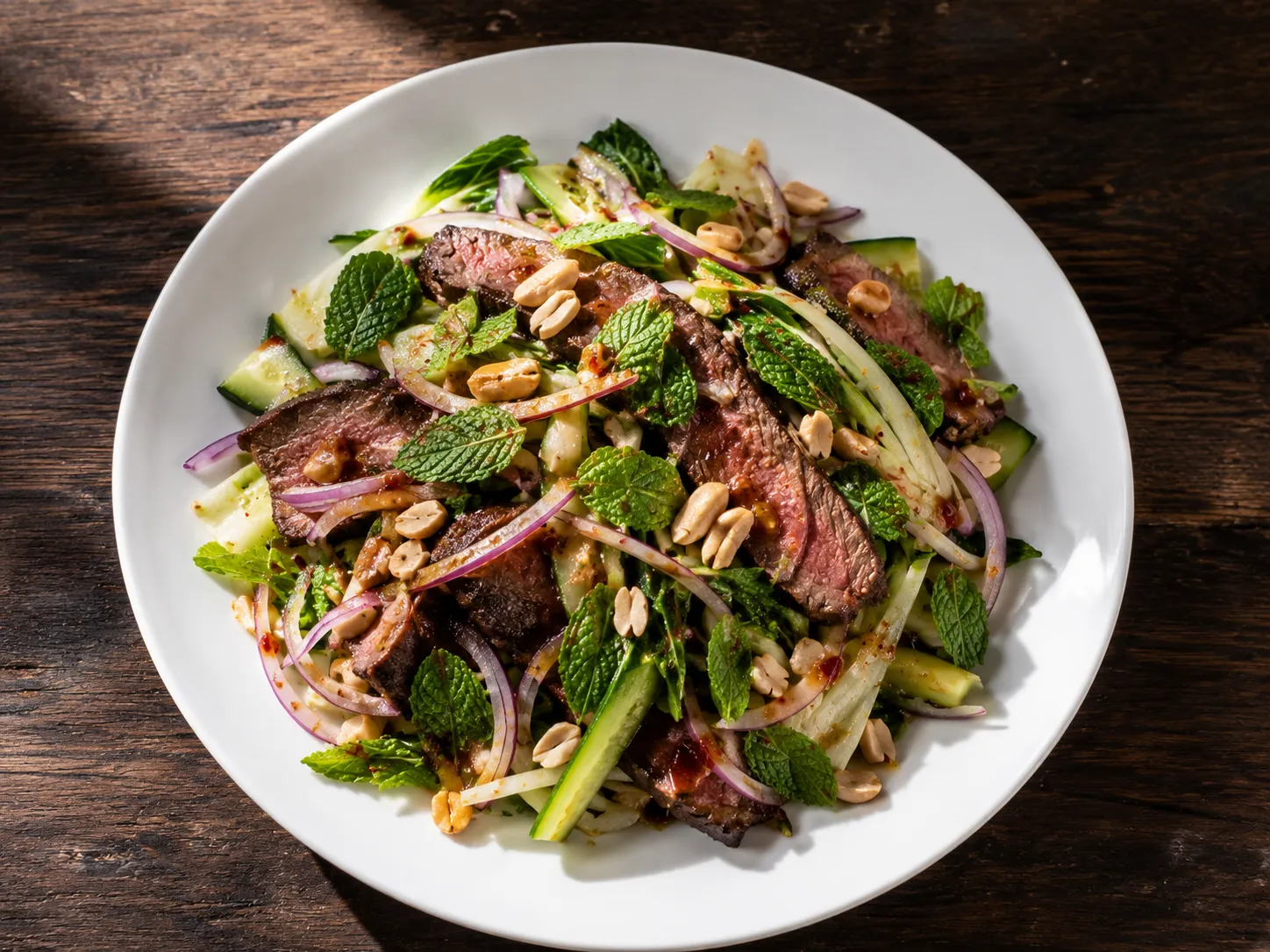 Thai Chilli Steak Salad with Mint, Pak Choi & Peanuts
