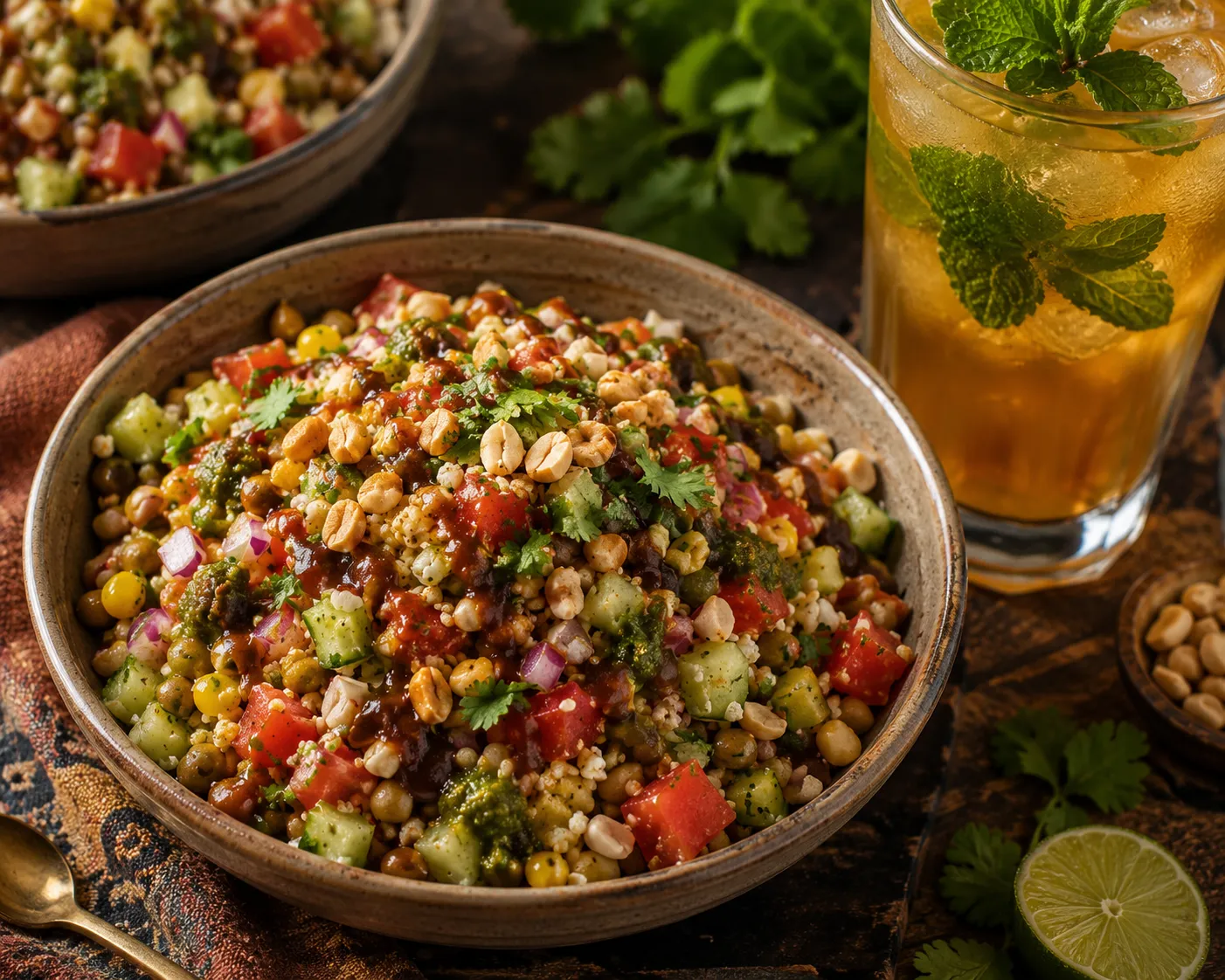 Bhel Puri-Style Lentil and Quinoa Salad with Peanuts and Chutney
