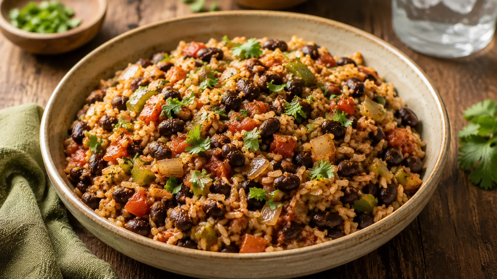 Comforting Black Beans and Rice with Cumin and Vegetables