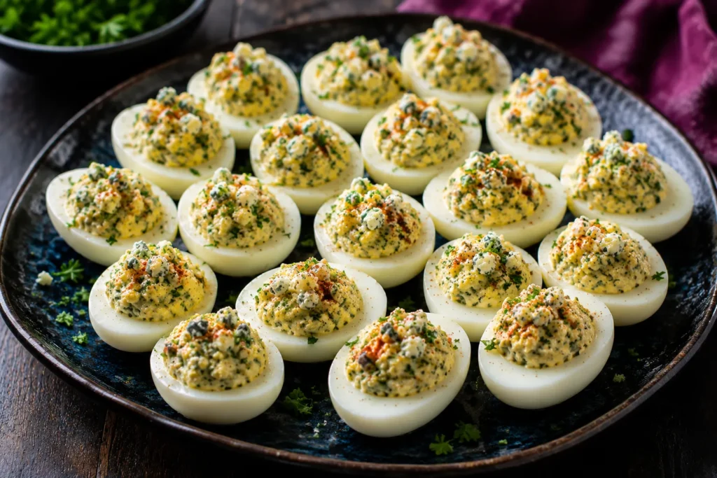 Rich and Creamy Blue Cheese Deviled Eggs with Parsley