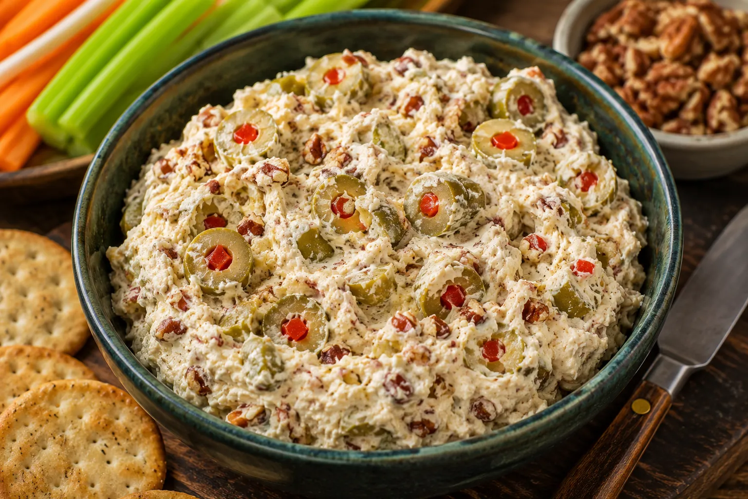 Creamy Pimiento-Stuffed Green Olive Spread with Cream Cheese and Pecans