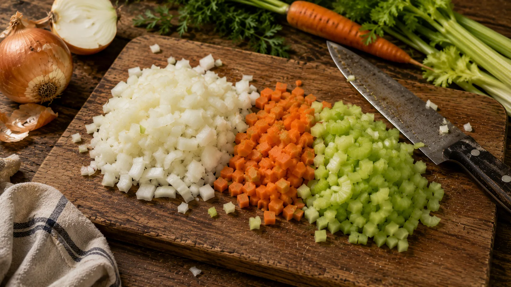 Classic Mirepoix for Stocks, Soups & Sauces
